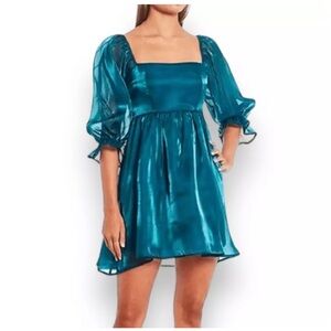 Thirty / Thirty LA | Babydoll Fairy Mermaid Organza Shimmery Teal Mini Dress | M
